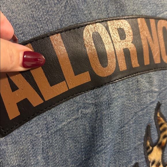 Guess men’s Rex Blue Denim Jacket Leopard faux fur Print Collar / back dice L - Picture 12 of 16